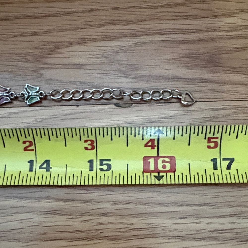 VINTAGE MULTICOLORED ABALONE SHELL BUTTERFLY SILVER-TONE 14 - 17" NECKLACE - Picture 8 of 10